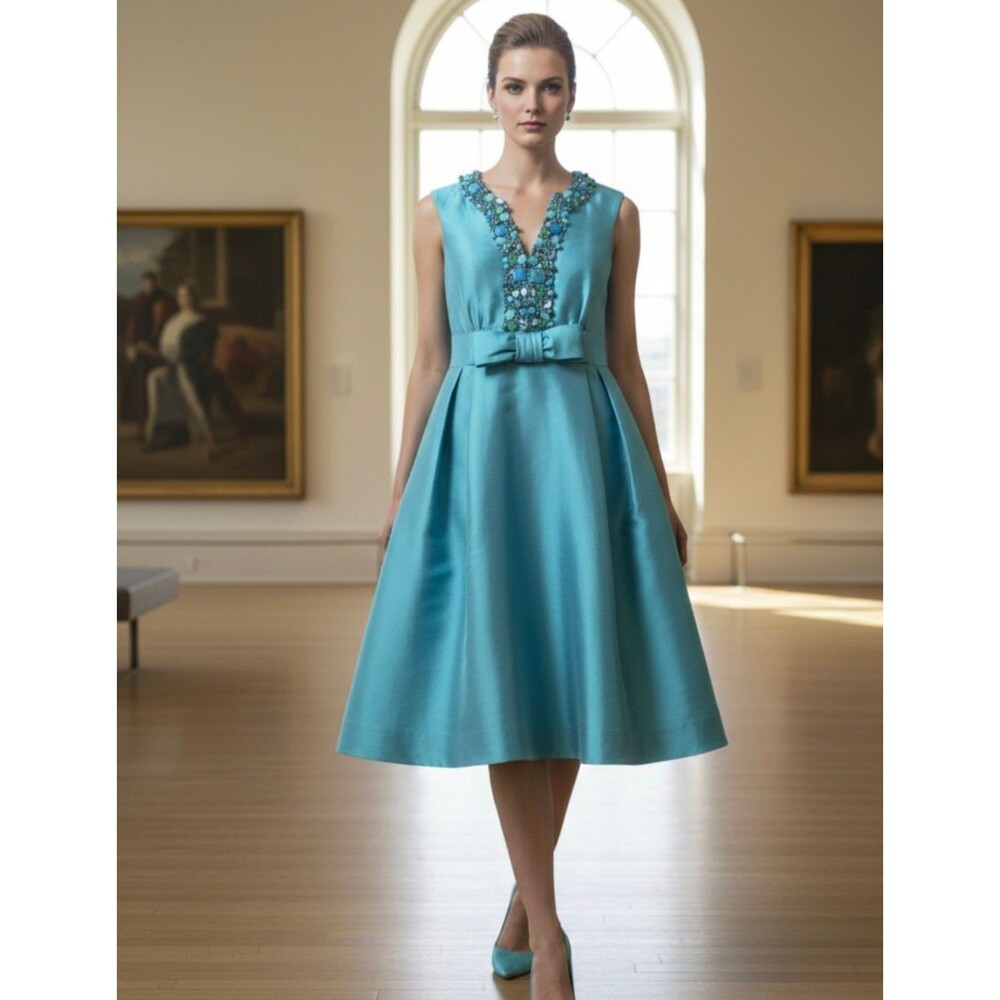 Michael Kors Collection Turquoise Silk Beaded Dress